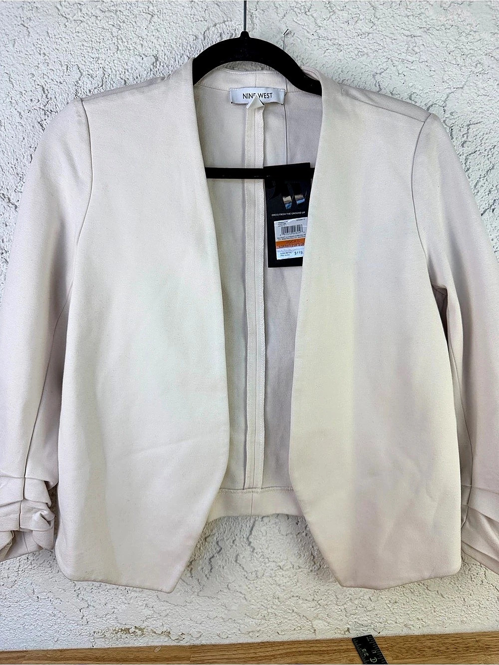 Nine West Ruched Sleeve Open Front Blazer White Size S